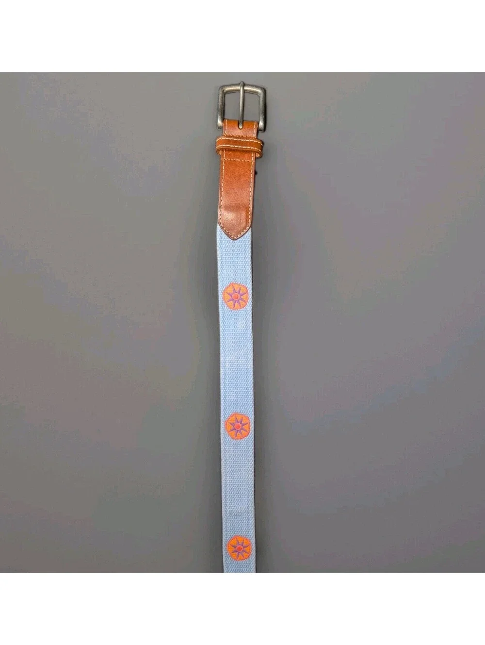 Peter Millar Nesdle Point Belt 38 Leather Brass Blue Orange Purple Sun Star